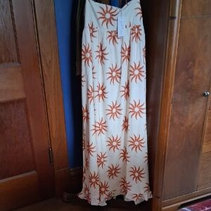 Sunburst Patterned Cream and Orange Maxi Dress